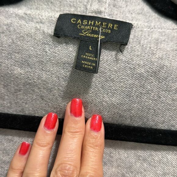 Charter Club Women 100% Cashmere Large Grey Long Cardigan Sweater Oversized - Picture 3 of 5